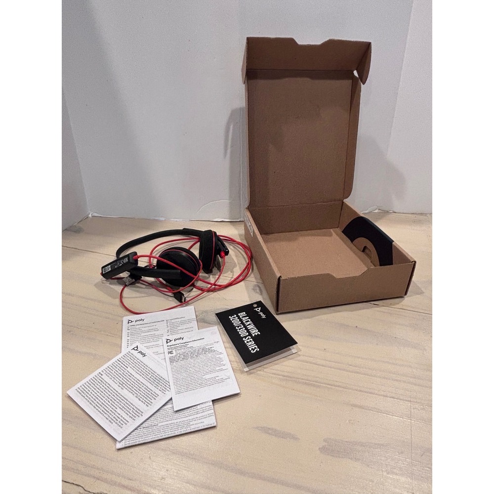 Poly Blackwire 3220 Wired Stereo Headset USB-C Black Red 9P7X8AA C3220